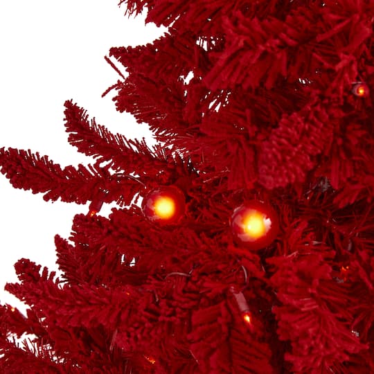 4ft. Pre-Lit Red Flocked Fraser Fir Artificial Christmas Tree with Red Lights